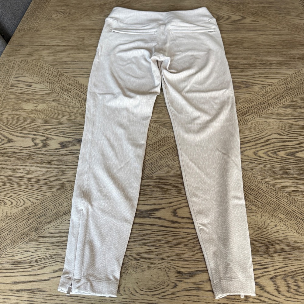 Athleta Textured Print Cropped Ankle Pants Beige White Small Zipper Hem Pockets - Picture 2 of 10